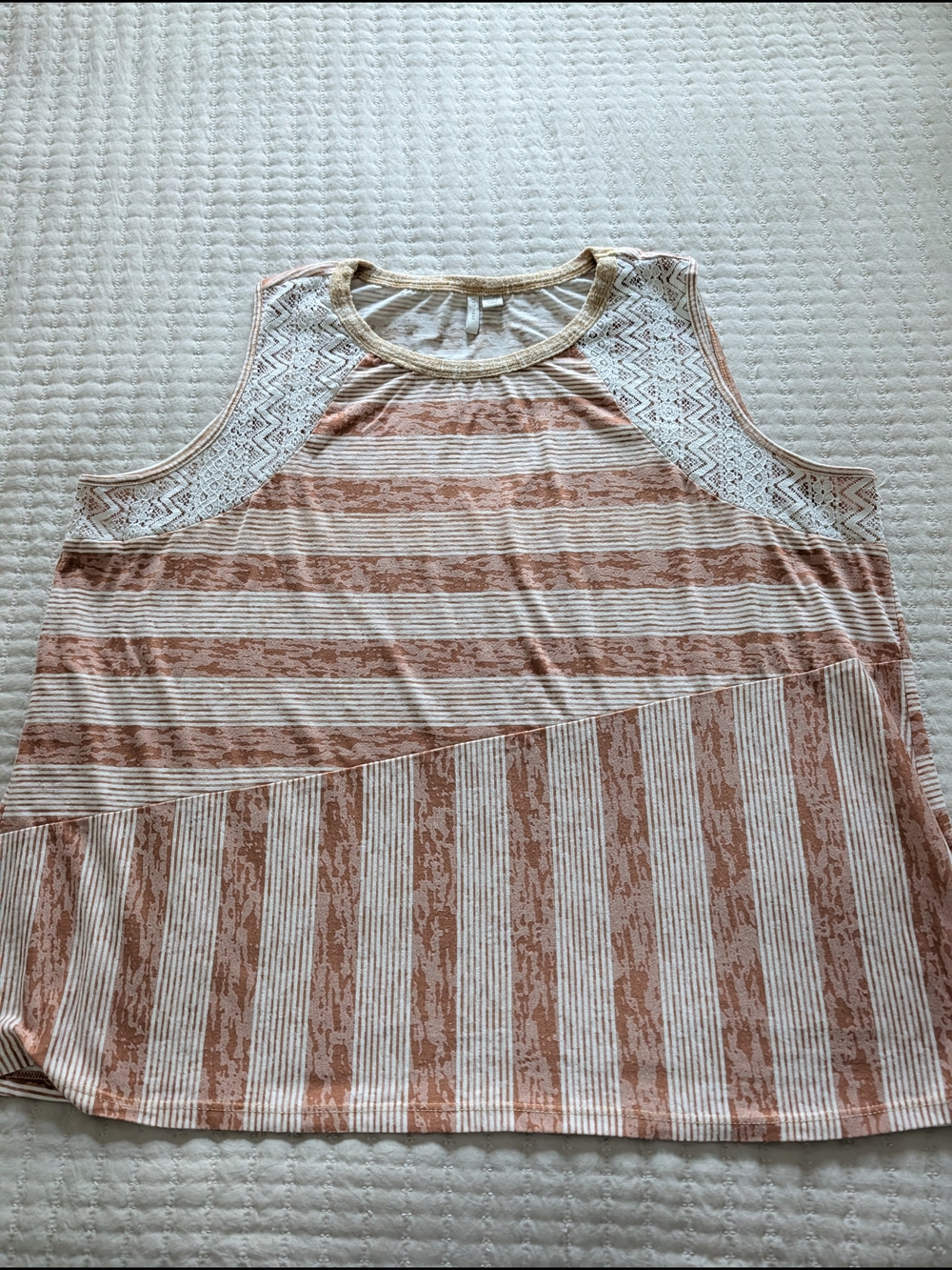 Striped Lace-Detail Tank Top in Light Brown and Cream